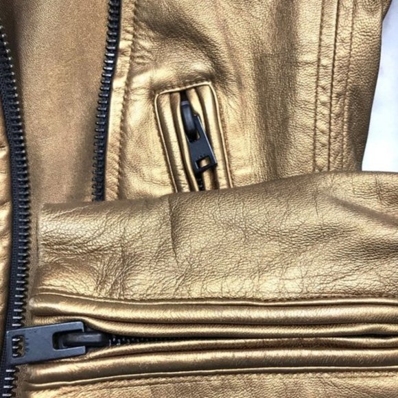 NWT IRO Lambskin metallic gold Leather Moto Jacket FR 34 - Picture 6 of 14